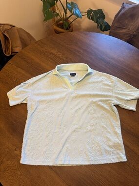 Urban Outfitters Pale Blue Men's Polo with Jacquard Texture